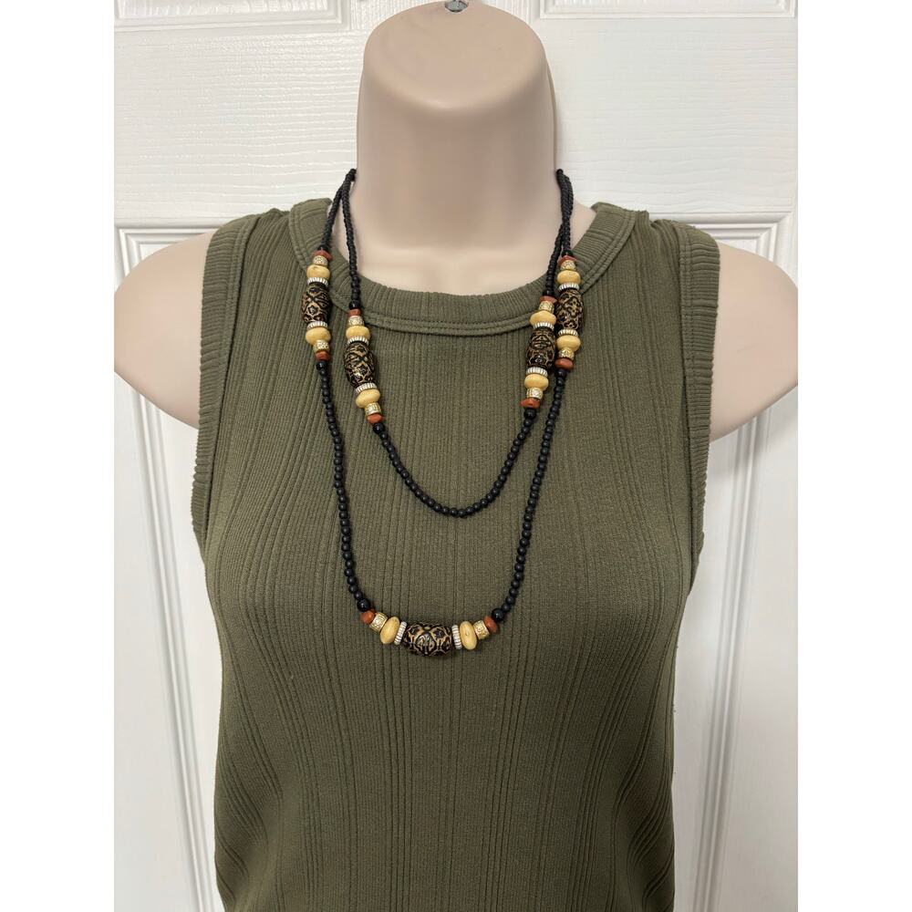Women's Black Tan Beaded Necklace‎ Western Aztec Basic Casual Neutral Minimalist